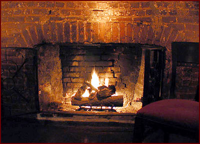 Fireplace with a Fire Going